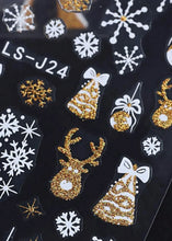Charger l'image dans la galerie, 2 feuilles Stickers nail art Noël Doré - Model 1