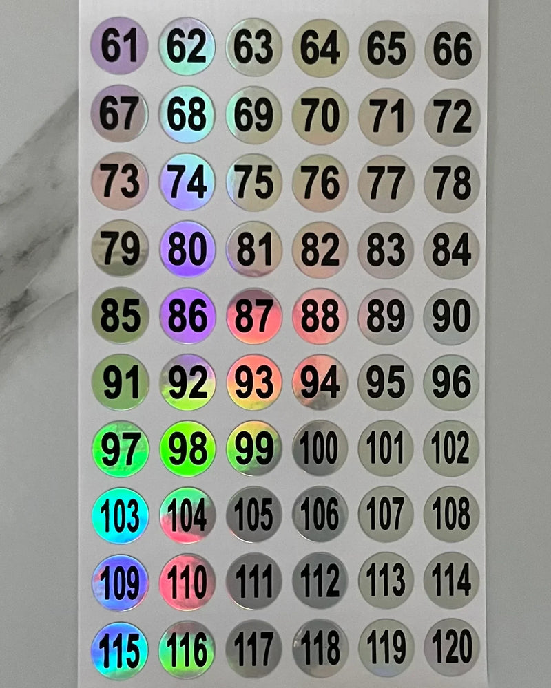 Numéros Autocollants Étiquettes 1 à 120