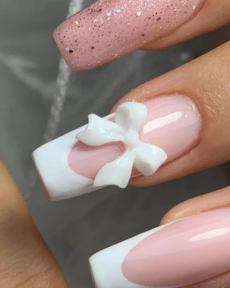 Déco Noeuds Roses et Blancs 3D / décoration nail art