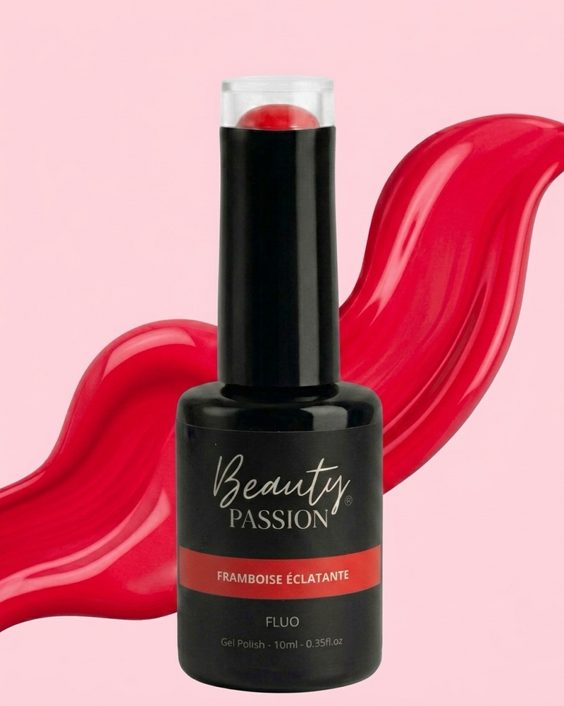 Vernis semi permanent de haute qualité, couvrant parfaitement les ongles. Fluo rose/rouge