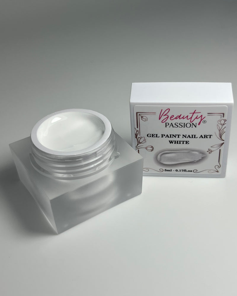 Gel Paint White sans résidu Beauty Passion France - Pot de 5ml de gel de décoration blanc pur ultra-opaque pour Nail Art et French.