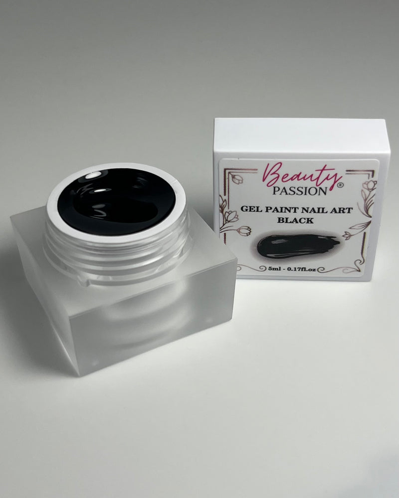 Gel Paint Black sans résidu Beauty Passion France - Pot de 5ml de gel de décoration noir ultra-pigmenté pour Nail Art et lignes fines.